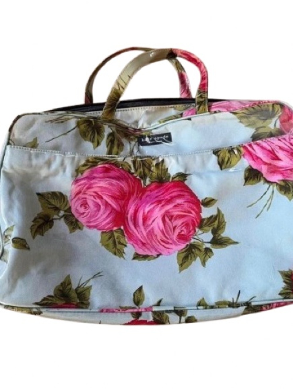 Rare Vintage Y2K Kate Spade Blue Pink Cabbage Rose Sam Toiletry Cosmetic Bag - Picture 3 of 9